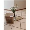 Image 1 : Decorative Waste Basket, Tray, and Potted Artificial Flower