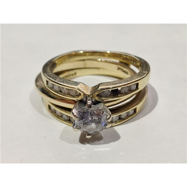 Welded 14k Double Diamond Band & Ladies Diamond Solitaire Ring