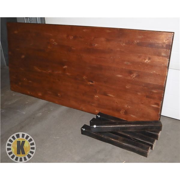 SEIZED ASSET: 7' 8" LONG WOOD TABLE WITH TWO