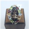 Image 1 : SILVER SMOKEY QUARTZ AND PERIDOT ETC.(8.8CT) RING