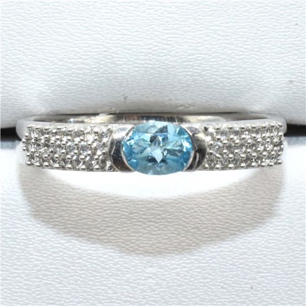 SILVER BLUE TOPAZ CZ(0.8CT) RHODIUM PLATED RING