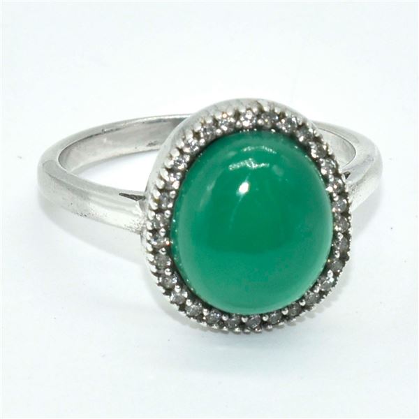 SILVER GREEN ONYX CZ(4.65CT) RHODIUM PLATED RING