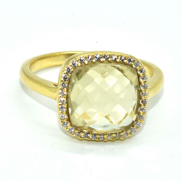 GPSS LEMON QUARTZ CZ(5.1CT) RHODIUM PLATED RING