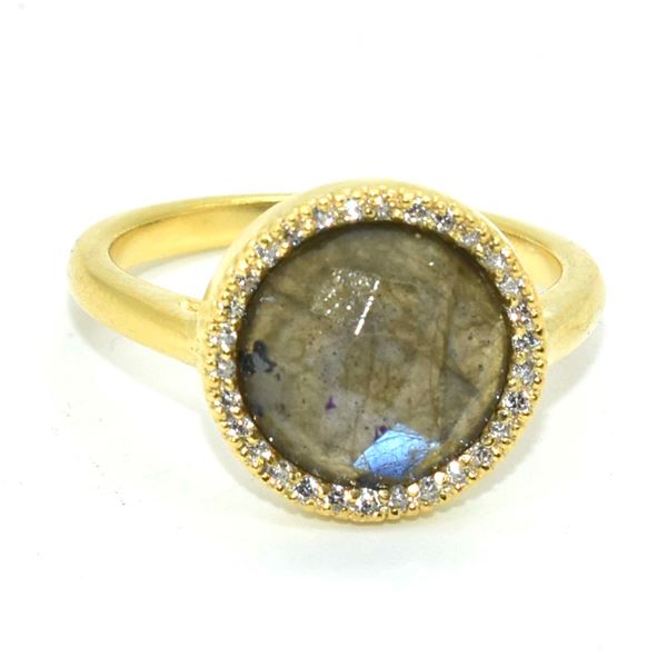 GPSS LABRADORITE CZ(4.35CT) RHODIUM PLATED RING