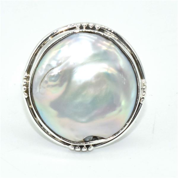 SILVER PEARL(12.6CT) RHODIUM PLATED RING