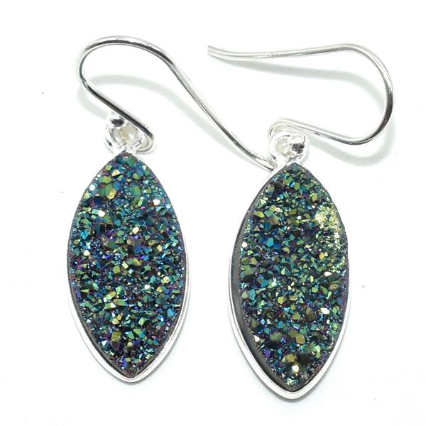 SILVER RAINBOW  DRUZY(15.3CT) HAND MADE EARRINGS