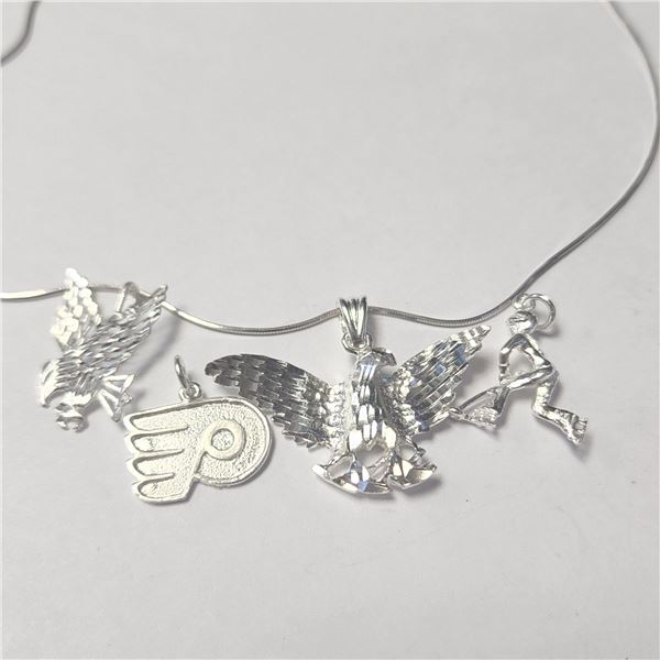 SILVER 4 PENDANTS WITH CHAIN 16" NECKLACE