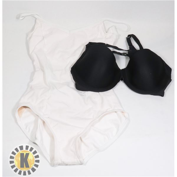 B36 BLACK BRA & WHITE BODYSUIT SIZE S