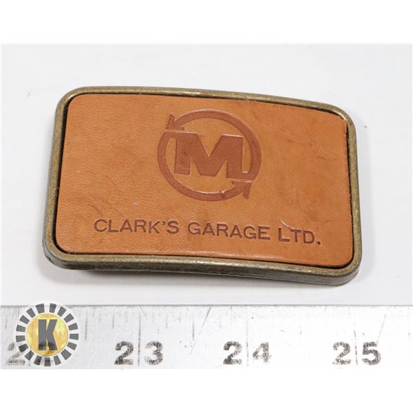 CLARKS GARAGE LTD. LEATHER FACE BELT BUCKLE