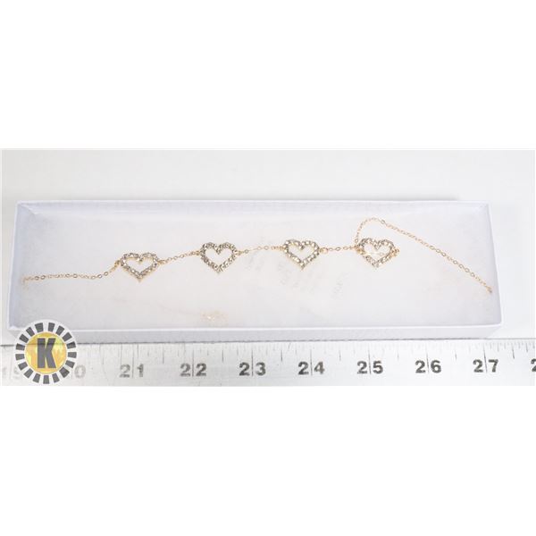 NEW FOUR HEART RHINESTONE GOLD TONE NECKLACE