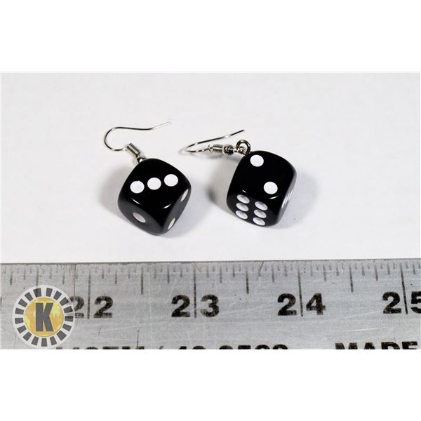 NEW BLACK AND WHITE 6 SIDED DICE DROP EARRINGS