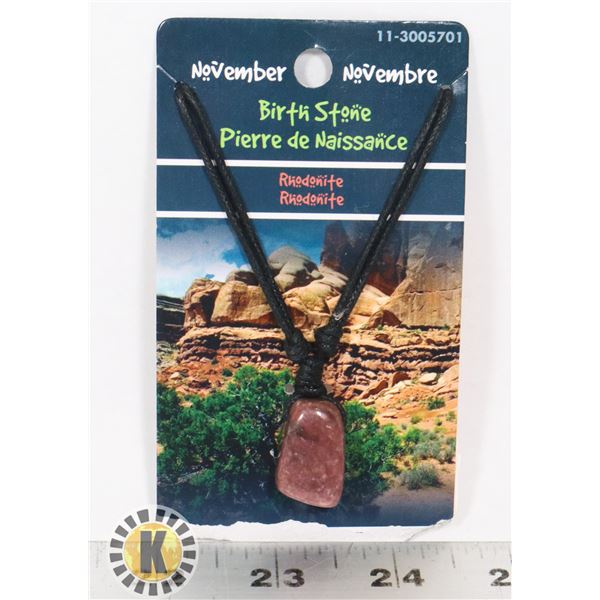 NOVEMBER BIRTH STONE RHODONITE ON CORD