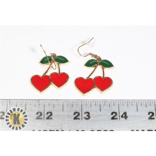 NEW CHERRY HEART DROP EARRINGS