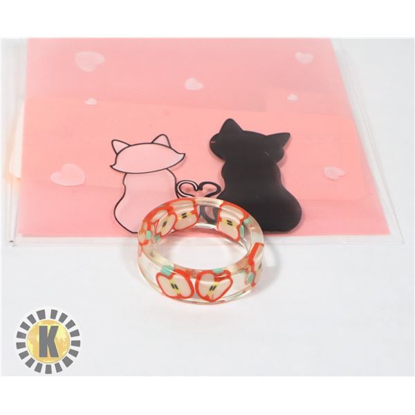 NEW FRUIT PRINT RESIN PINKY RING APPLE
