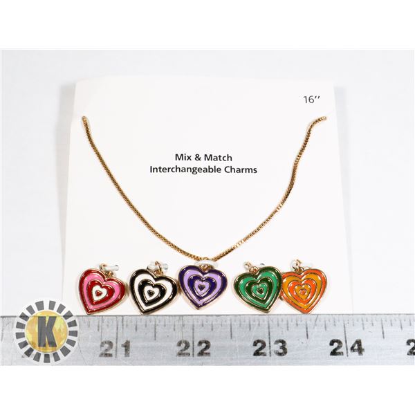 NEW NECKLACE WITH INTER-CHANGEABLE HEART CHARMS