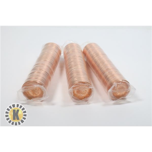 THREE ROLLS OF UNCIRCULATED 2010 CANADIAN PENNIES