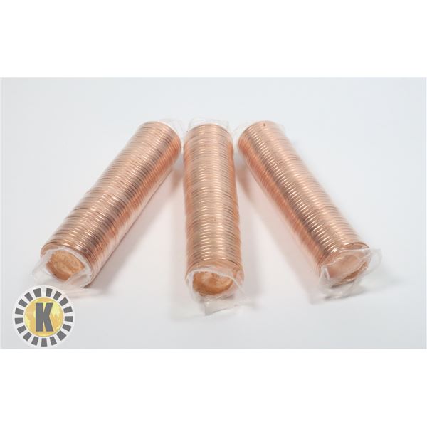 THREE ROLLS OF UNCIRCULATED 2010 CANADIAN PENNIES