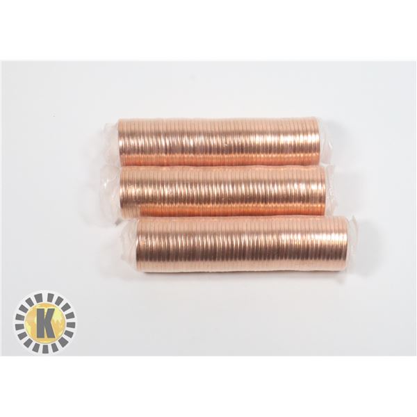 THREE ROLLS OF UNCIRCULATED 2008 CANADIAN PENNIES