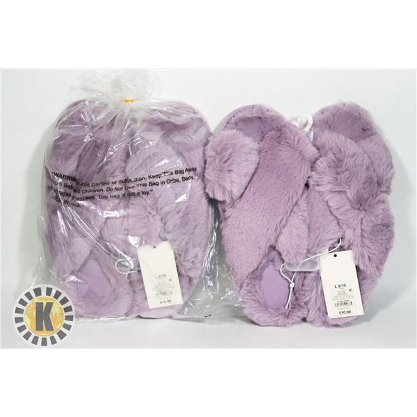 2 PAIRS OF WOMENS L 9/10 PURPLE SLIPPERS