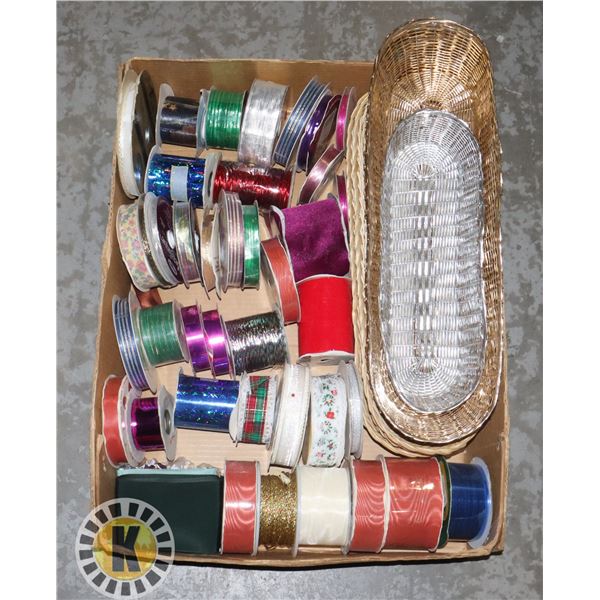 FLAT OF ASSORTED RIBBON AND CRAFTING BASKETS