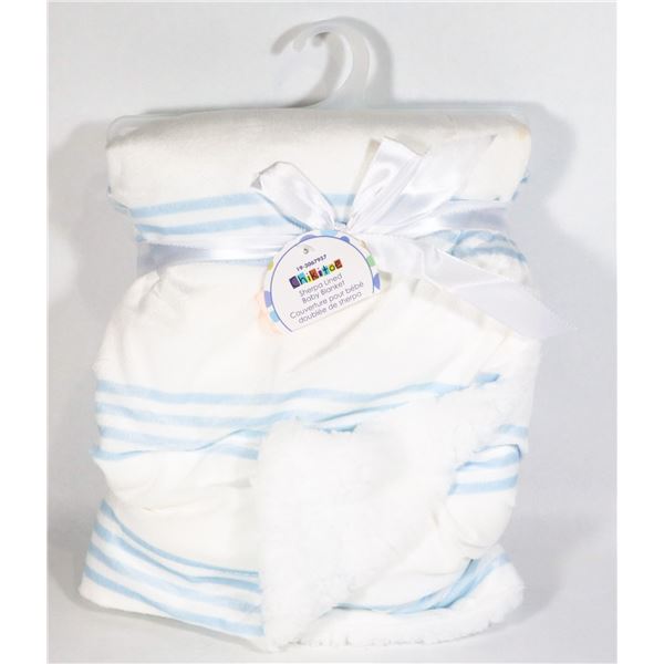 NEW SHERPA LINED STRIPE PATTERN BABY BLANKET