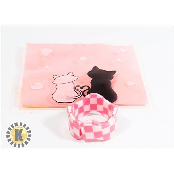NEW PINK CHECKER BOARD PLASTIC CUFF RING