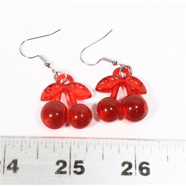 NEW RED CHERRY THEME DROP EARRINGS