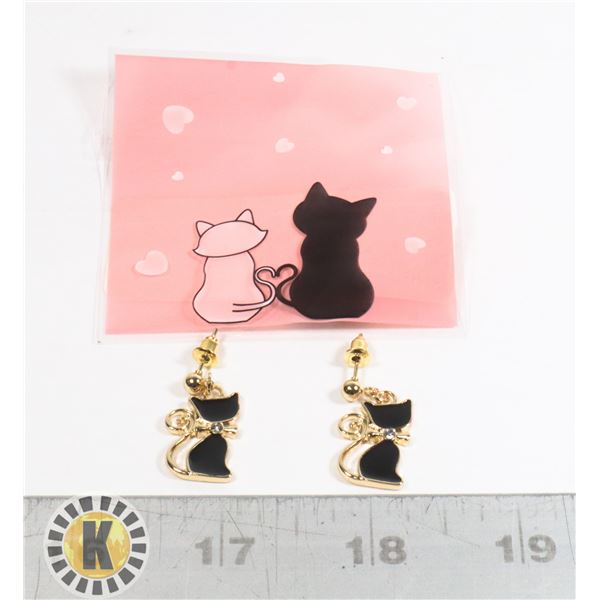 NEW CAT DROP EARRINGS RHINESTONE ON BOW