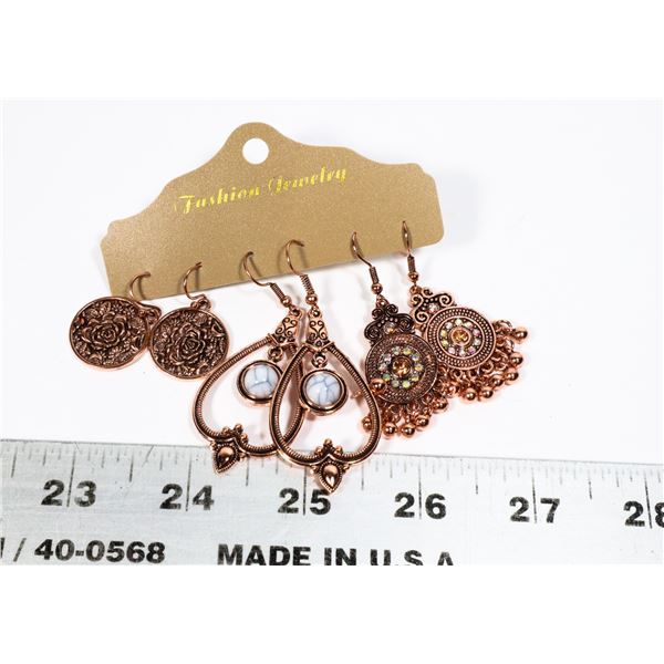 NEW 3 PC EARRING SET ROSE GOLD TONE
