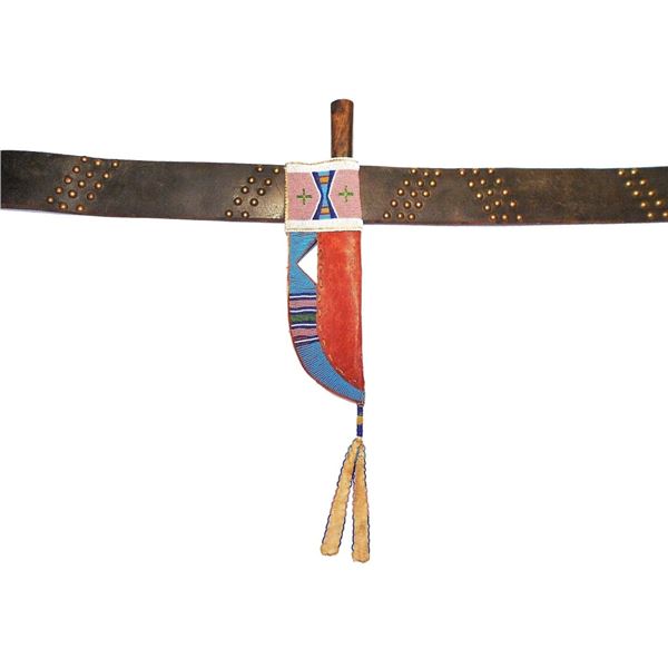 C. 1890 Crow Beaded Sheath & Tacked Belt