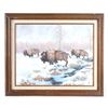 Image 1 : Original Oil on Canvas Buffalo Snowy Day by ADAY