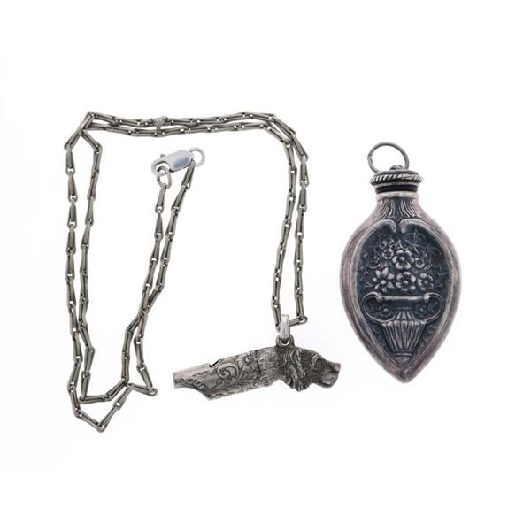 19th Century Sterling Perfume Bottle & Dog Whistle