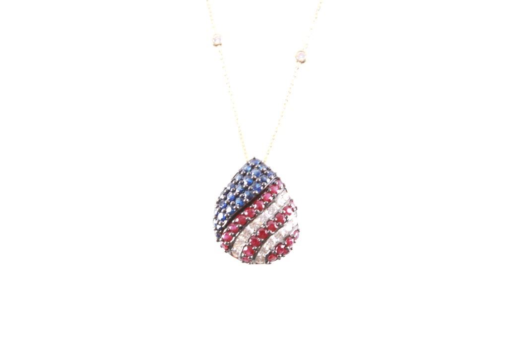 Ruby Blue Sapphire & Diamond 14k Gold Necklace