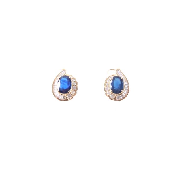 Blue Sapphire Diamond & 14k Yellow Gold Earrings