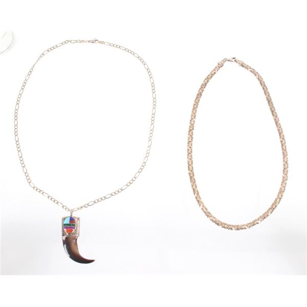 Navajo Bear Claw Inlaid & Indian Chain Necklaces