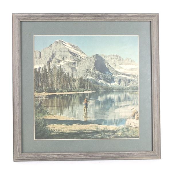 Fly Fishing on a Mountain Lake Chromolithograph