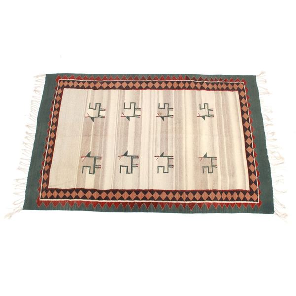 Zapotec Banded Pictorial Woven Wool Rug
