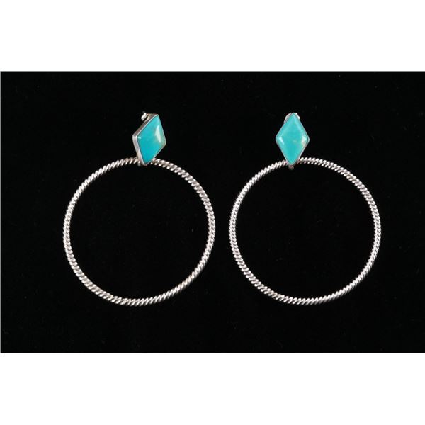 Navajo V Betone Sterling Silver Turquoise Earrings