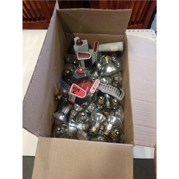 TRAY OF LIGHTBULBS AND TAPE DISPENSERS