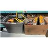 Image 1 : BOX AND TOTE OF SHOP LIGHTS, PARTS BINS AND DODGE CARAVAN LIGHTS