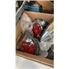 Image 2 : BOX AND TOTE OF SHOP LIGHTS, PARTS BINS AND DODGE CARAVAN LIGHTS