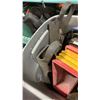Image 8 : BOX AND TOTE OF SHOP LIGHTS, PARTS BINS AND DODGE CARAVAN LIGHTS