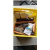 Image 2 : CRATE OF SHOP SUPPLIES AND 3 FOLDING CHAIRS