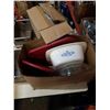 Image 3 : BOX OF ANCHOR COOKWARE AND 2 METAL BINS WITH BOX OF PLASTIC WRAP