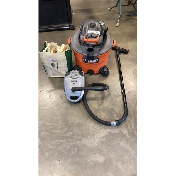 RIDGID 12 GALLON SHOP VAC WITH SHARK CANNISTER VACUUM AND BAGS BOTH WORKING RIDGID NO HOSE