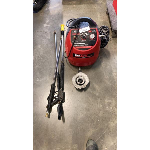 PROAIR II 135PSI AIR COMPRESSOR WITH PRESSURE WASHER WANDS AND BRUSH