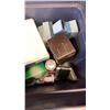 Image 2 : TOTE OF VINTAGE COLLECTIBLES, CAMERA, VIEWFINDERS, RADIO