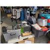Image 1 : TOTE OF KITCHEN ITMES, APPLIANCES, BREAD MAKER, COFFEE MAKER, TOASTER, CUTTING BOARDS