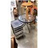 Image 1 : GLASSTOP PATIO TABLE, 2 WOOD STOOLS AND 4 DRAWER ORGANIZER