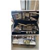 Image 7 : TRAY OF M&M COLLECTIBLES, GLASS CHESS SET, BBQ UTENSIL SET